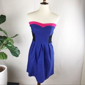 Monteau Strapless Royal Blue Dress with Pink Trim